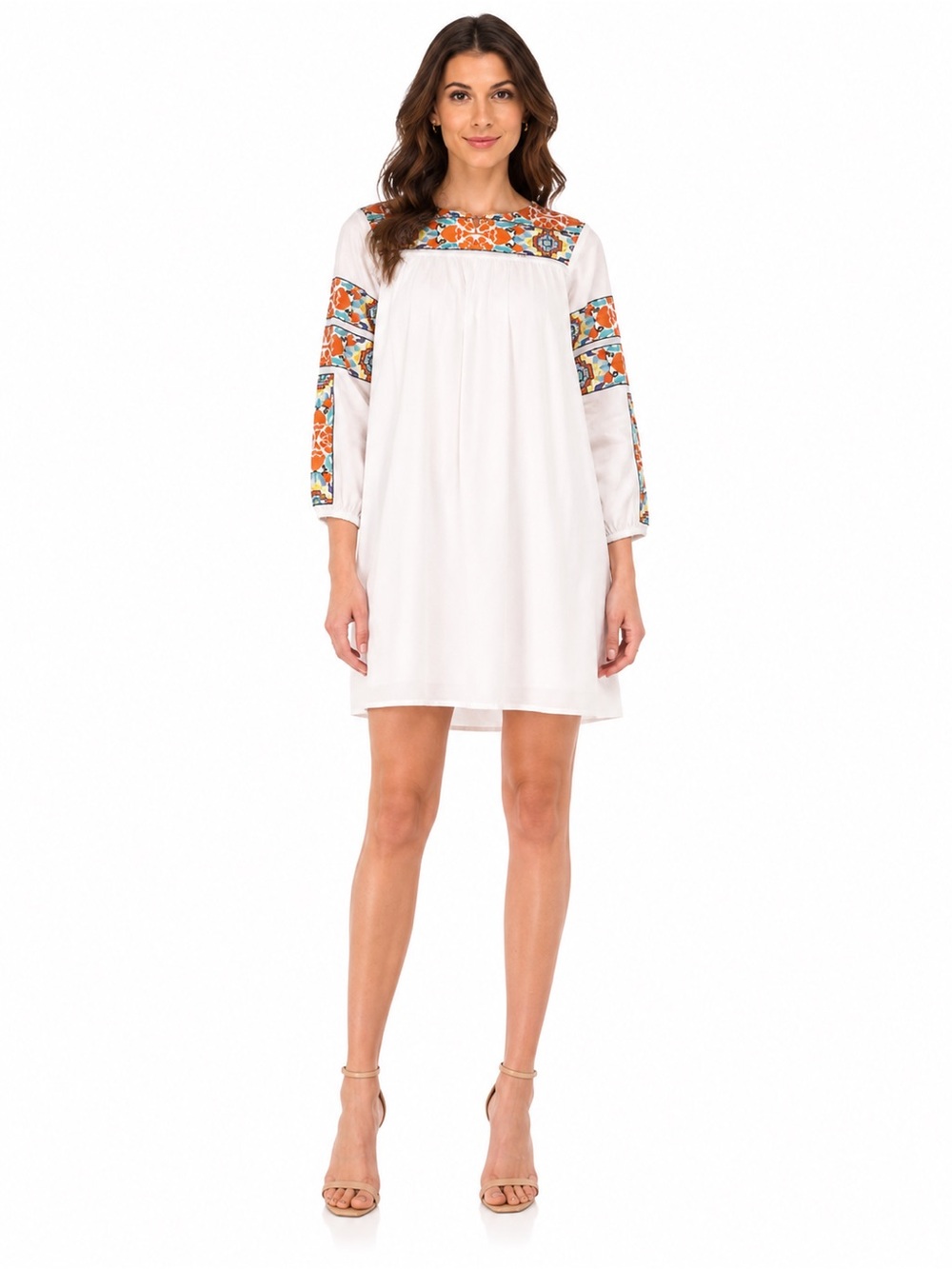 KAS Floral Embroidered Boho Babydoll Shift Dress